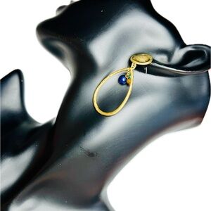 Simons Handmade Gold Hoop Tear Drop Earrings with Multi-colored Stones